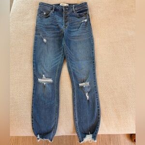 Abercrombie & Fitch Distressed Button-Fly High Ride Ankle Jean
